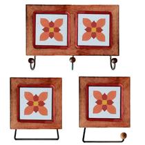 Kit de Banheiro Artesanal com Ladrilho Hidráulico 3 Peças em Madeira Maciça e Ferro Kit de Banheiro Artesanal com Ladrilho Hidráulico 3 Peças em Madeira Maciça e Ferro