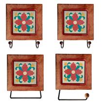 Kit de Banheiro Artesanal com Ladrilho Hidráulico 4 Peças em Madeira Maciça e Ferro Kit de Banheiro Artesanal com Ladrilho Hidráulico 4 Peças em Madeira Maciça e Ferro