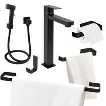 Kit De Banheiro Com Acessórios 4 Peças Preto Fosco Torneira Bica Alta Aço Inox e Ducha Higiênica Chuveirinho Intimo Kit De Banheiro Com Acessórios 4 Peças Preto Fosco Torneira Bica Alta Aço Inox e Ducha Higiênica Chuveirinho Intimo
