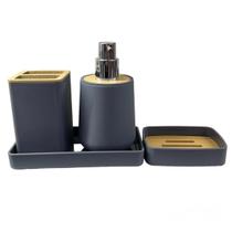 Kit de Banheiro Completo de Luxo C/ Detalhes em Bambu 4pcs Kit de Banheiro Completo de Luxo C/ Detalhes em Bambu 4pcs