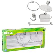 Kit de banheiro cromado pendurar toalha e papel 5 peças alumínio não enferruja - CIA BRASIL