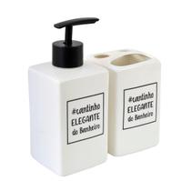 Kit de banheiro de porcelana 02 peças com frase cantinho elegante 380ml