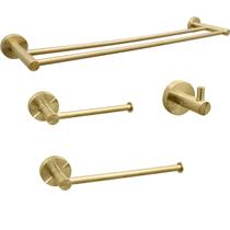 Kit De Banheiro Dourado Inox Escovado Acessorio Lavabo Porta Toalha Duplo Papeleira Gancho Cabide Toalheiro Reto Suporte Parede Gold Escovado 4 Peças