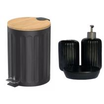 Kit de Banheiro e Lixeira Acessórios Tampa Bambu Decoração