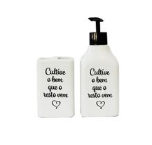 Kit de banheiro em cerâmica com 02 peças com frase cultive o bem Kit de banheiro em cerâmica com 02 peças com frase cultive o bem