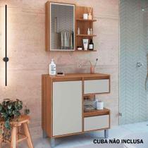 Kit de Banheiro Gabinete 80cm e Espelheira 01 porta sem Cuba