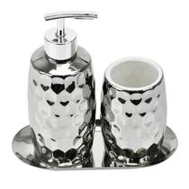 Kit De Banheiro Lavabo 3 Peças Estilo Martelado Prata 3871 Kit De Banheiro Lavabo 3 Peças Estilo Martelado Prata 3871
