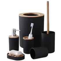 Kit De Banheiro Lavabo 6 Peças Plástico Bambu Envio Imediato