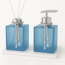 Kit De Banheiro Lavabo Luxo Cubo De Vidro Difusor + Sabonete + Bandeja