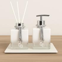 Kit De Banheiro Lavabo Luxo Cubo De Vidro Difusor + Sabonete + Bandeja Kit De Banheiro Lavabo Luxo Cubo De Vidro Difusor + Sabonete + Bandeja