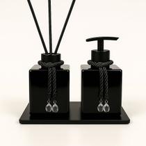 Kit De Banheiro Lavabo Luxo Cubo De Vidro Difusor + Sabonete + Bandeja