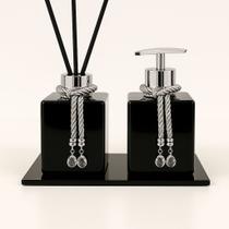 Kit De Banheiro Lavabo Luxo Cubo De Vidro Difusor + Sabonete + Bandeja Kit De Banheiro Lavabo Luxo Cubo De Vidro Difusor + Sabonete + Bandeja