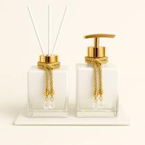 Kit De Banheiro Lavabo Luxo Cubo De Vidro Difusor + Sabonete + Bandeja Kit De Banheiro Lavabo Luxo Cubo De Vidro Difusor + Sabonete + Bandeja