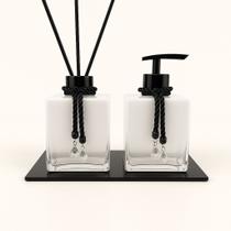 Kit De Banheiro Lavabo Luxo Cubo De Vidro Difusor + Sabonete + Bandeja