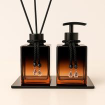 Kit De Banheiro Lavabo Luxo Cubo De Vidro Difusor + Sabonete + Bandeja