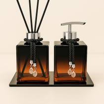 Kit De Banheiro Lavabo Luxo Cubo De Vidro Difusor + Sabonete + Bandeja Kit De Banheiro Lavabo Luxo Cubo De Vidro Difusor + Sabonete + Bandeja