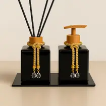 Kit De Banheiro Lavabo Luxo Cubo De Vidro Difusor + Sabonete + Bandeja