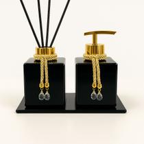 Kit De Banheiro Lavabo Luxo Cubo De Vidro Difusor + Sabonete + Bandeja