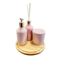 Kit de Banheiro Lavabo Porcelana Luxo Difusor Dispenser Sabonete Liquido Bandeja Decoração
