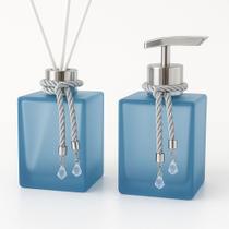 Kit De Banheiro Lavabo Sabonete Liquido + Difusor Cubo 250ml Vidro Luxo