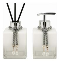 Kit De Banheiro Lavabo Sabonete Liquido + Difusor Cubo 250ml Vidro Luxo