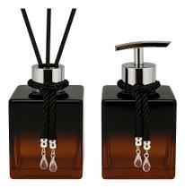 Kit De Banheiro Lavabo Sabonete Liquido + Difusor Cubo 250ml Vidro Luxo