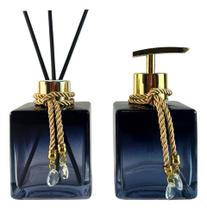 Kit De Banheiro Lavabo Sabonete Liquido + Difusor Cubo 250ml Vidro Luxo