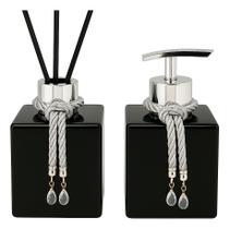 Kit De Banheiro Lavabo Sabonete Liquido + Difusor Cubo 250ml Vidro Luxo