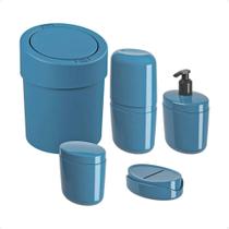 Kit de Banheiro Lixeira, Porta Sabonete, Saboneteira 5 Pçs Flora Ocean Azul - Brinox/Coza 99398/2533 Kit de Banheiro Lixeira, Porta Sabonete, Saboneteira 5 Pçs Flora Ocean Azul - Brinox/Coza 99398/2533