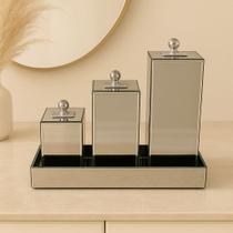 Kit De Banheiro Luxuoso De Vidro Porta Escova, Algodão, Cotonete Bandeja Dupla Kit De Banheiro Luxuoso De Vidro Porta Escova, Algodão, Cotonete Bandeja Dupla