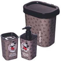 Kit de banheiro Mickey lixeira + porta cotonete + porta sabonete líquido Plasutil