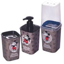 Kit de banheiro Mickey porta escovas + porta cotonete + porta sabonete líquido Plasutil