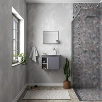 Kit de Banheiro Montado em Madeira c/ Armário Espelho e Lavatório Cinza 50cm Safira Cozimax