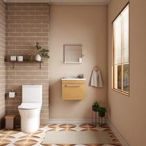 Kit de Banheiro Montado em Madeira c/ Armário Espelho e Lavatório Jequitibá 45cm Ágata Cozimax