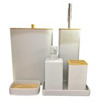 Kit de Banheiro Sofisticado Branco C/ Detalhes em Bambu 6pcs