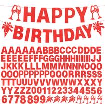 Kit de Banner DIY Feliz Aniversário com 129 Peças Vermelho Glitter MFLUEEWR Kit de Banner DIY Feliz Aniversário com 129 Peças Vermelho Glitter MFLUEEWR