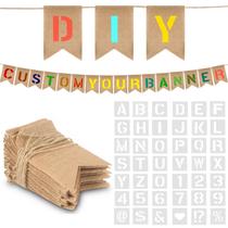 Kit de banner Jutevo DIY com 48 bandeiras e 42 estênceis de letras numéricas