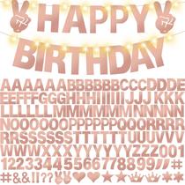 Kit de banner WELITTCON, 167 unidades, faça você mesmo, glitter, feliz aniversário, ouro rosa