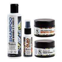 Kit de Barba 4POR1 - Shampoo 2 em 1, Balm, Óleo e Cera Matte