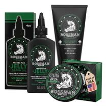 Kit de barba Bossman Essentials, óleo de barba, condicionador e bálsamo