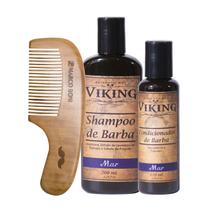 Kit de Barba com Shampoo, Condicionador Mar e Pente de Barba - Viking