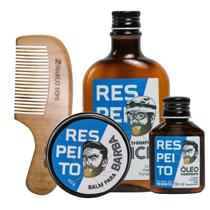 Kit de Barba Óleo, Balm, Shampoo Barba de Respeito e Pente