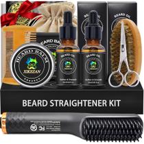 Kit de barba XIKEZAN com alisador, óleo, bálsamo, pente, tesoura