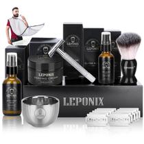Kit de Barbear LEPONIX com Creme de Sândalo - Navalha de Segurança para Homens