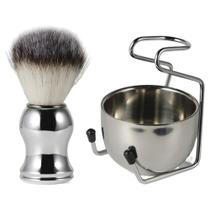 Kit De Barbear Masculino 3 Peças: Escova De Nylon, Tigela E Suporte De Aço Inoxidável Conjunto