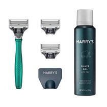 Kit de Barbear Masculino com Maçaneta, 3 Lâminas, Tampa e Gel de Barbear (Verde Tropical)