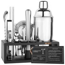 Kit de barman Mixology MixMate de 15 peças com suporte prateado Kit de barman Mixology MixMate de 15 peças com suporte prateado