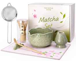 Kit de batedor de matcha ALBISS 7 peças em cerâmica e bambu Kit de batedor de matcha ALBISS 7 peças em cerâmica e bambu