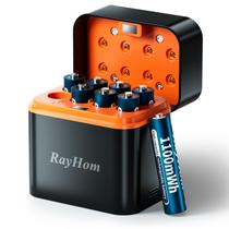 Kit de bateria AAA recarregável RayHom 1100mWh, pacote com 8 unidades com carregador