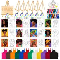 Kit de beba e pintura Xtinmee Afro Girl com tela pré-desenhada Kit de beba e pintura Xtinmee Afro Girl com tela pré-desenhada